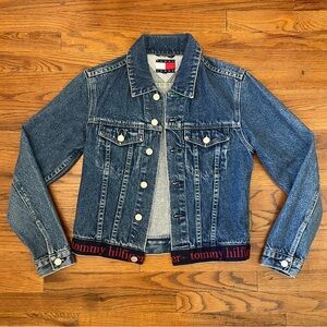 Tommy Hilfiger Denim Jacket 90's XS Vintage Logo Spellout Y2K 100% cotton
